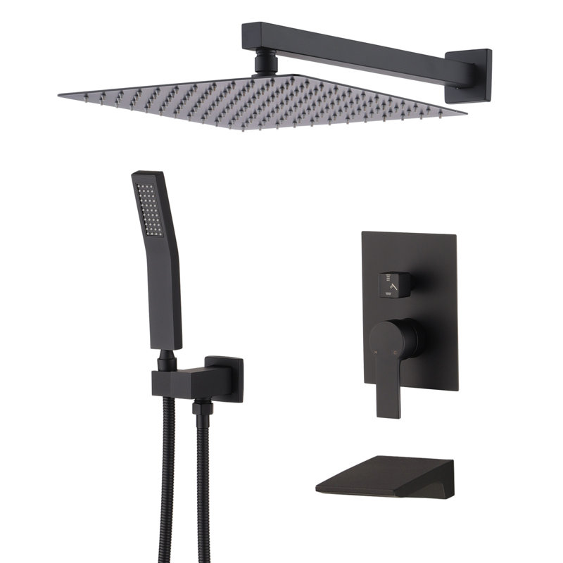 10" Rainfall Tub And Shower System With Handheld Spray And Tub Spout, Wall Mounted Shower Faucet Set With Pressure Balance Valve