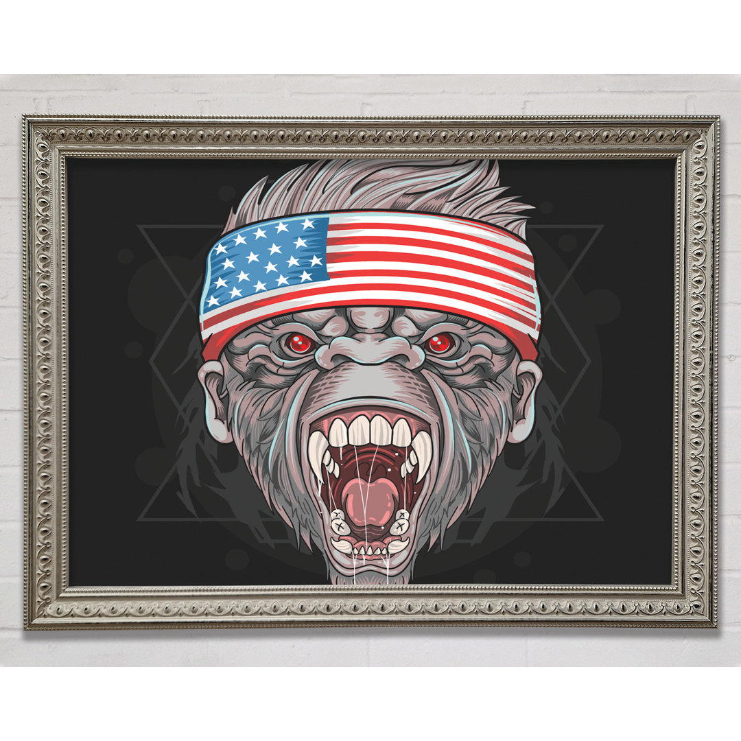 Wütender Gorilla Amerikanische Flagge - Einzelner Bilderrahmen Kunstdrucke