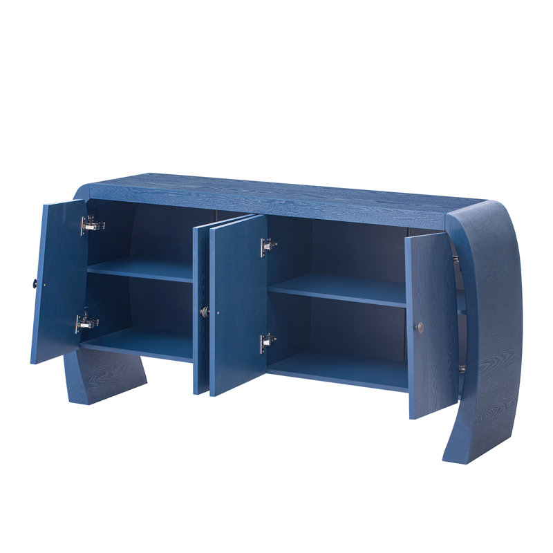 Armoire de rangement à quatre portes en placage de frêne bleu marine avec cadre et fabrication, Marine
