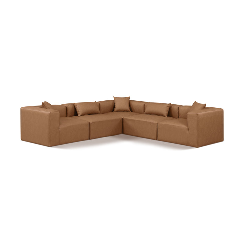 Houswerth Upholstered L-Shaped Sectional Reversible, Brown Vegan Leather
