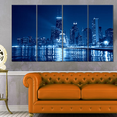 " Chicago Skyline Night - Cityscape " 4 - Pieces