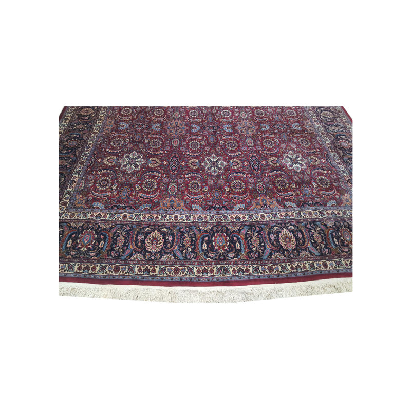 Tapis semi-antique bourgogne / bleu marine 16 x 28 Mashad