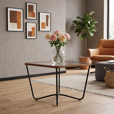 Modern Square Industrial Glass Coffee Table