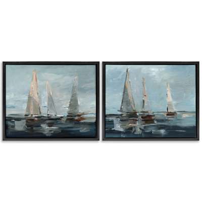  Sailboat Seascape Impressions 2 PC Framed Floater Canvas Set by Ethan Harper