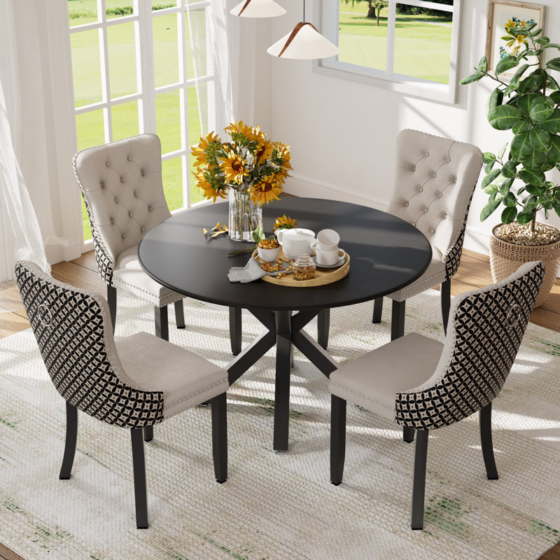 Ensemble de table et chaises de cuisine rondes pour 4, Noir, noir, noir, noir, Beige