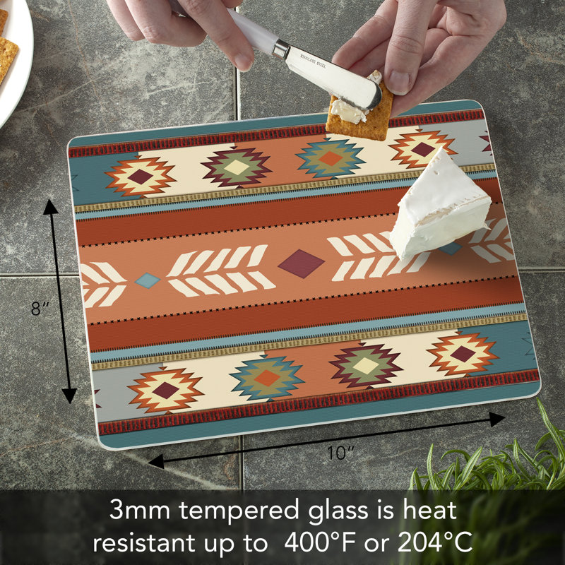 Southwest Vibe Rectangular Tempered Glass Cutting Board 10" x 8"