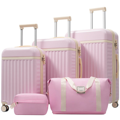 5 Pack Hard Shell Travel Suitcase Set Expandable Design Equipped Spinner Wheels TSA Lock Comes with Matching Travel Pouches