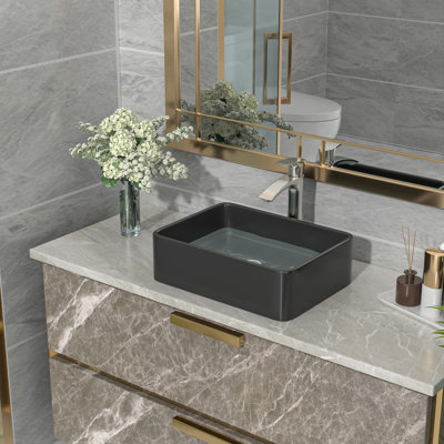Lavabo de salle de bain vasque rectangulaire en céramique noir mat l 19 po x P 15 po Beslend