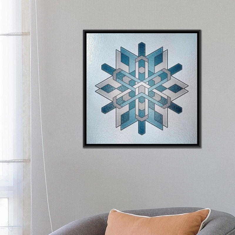 " Structural Snowflake " by 5by5collective, 18" H x 18" W x 1.5" D, Black Framed Canvas, No Mat
