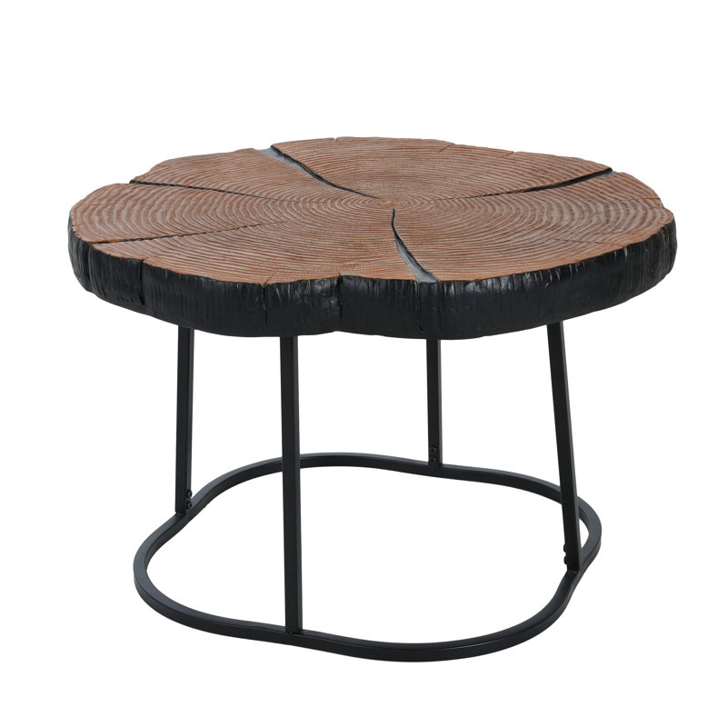 Irregular Coffee Table, 27" Modern Mgo Top With Nature Wood & Black Metal Base, 132 Lbs Capacity Industrial Artisan Center Table For Living Room