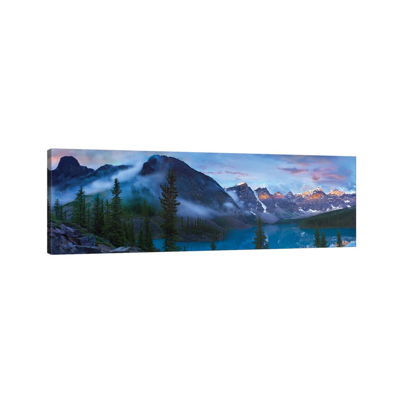 Panoramic View Of Wenkchemna Peaks And Moraine Lake, Valley Of Ten Peaks, Banff National Park, Alberta, Canada by Tim Fitzharris - Wrapped Canvas Panoramic Print