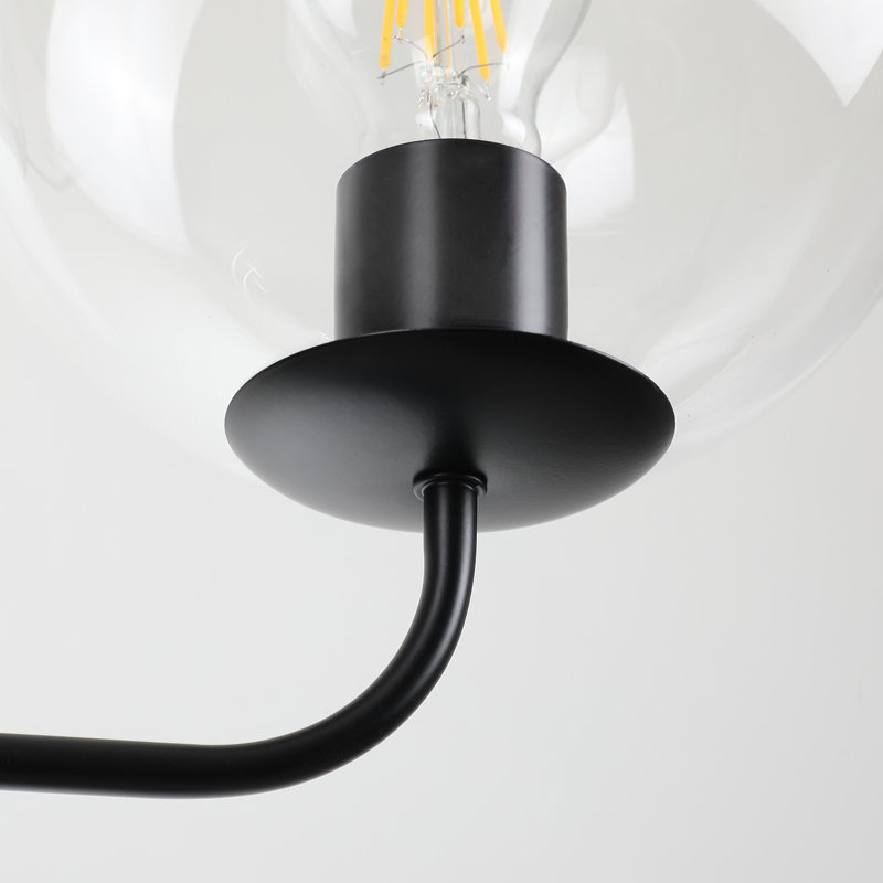 Lustre noir moderne à 3 lumières à intensité variable avec abat-jour en verre
