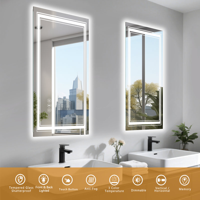 Frameless LED Bathroom Mirror,Smart Mirror, 60" x 36"