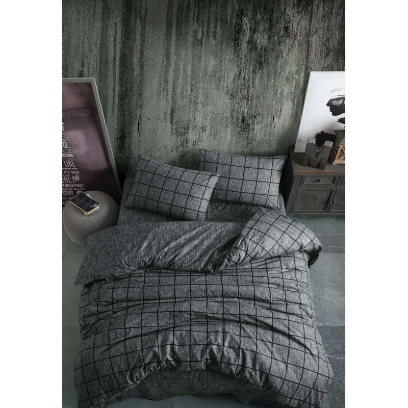 Luxurious Ranforce King Quilt Cover Set, 100% Cotton, Black Color | Includes 2 Pillowcases 23.6 x 23.6 inches | Machine Washable, Pigment Printing, Button Closure | Soft & Durable Bedding