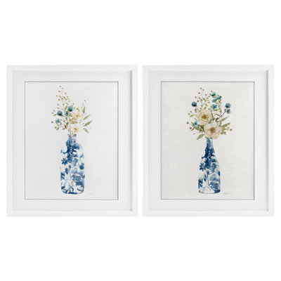 «Chinoiserie Blooms White Bouquets», ensemble de 2 impressions encadrées sous verre, design par Carol Robinson
