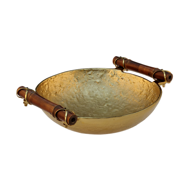 Bol décoratif en aluminium avec poignées en bambou naturel, l 10,5 po