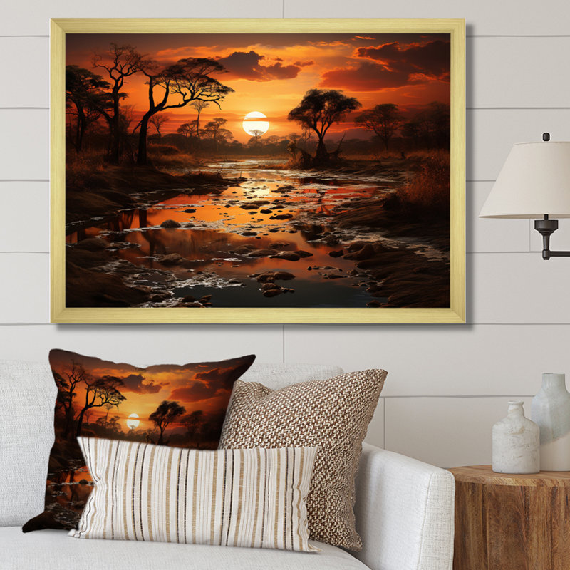 «African Sunset Oasis I», reproduction sur toile, Cadre doré simple, H 24 po x l 32 po x P 1 po