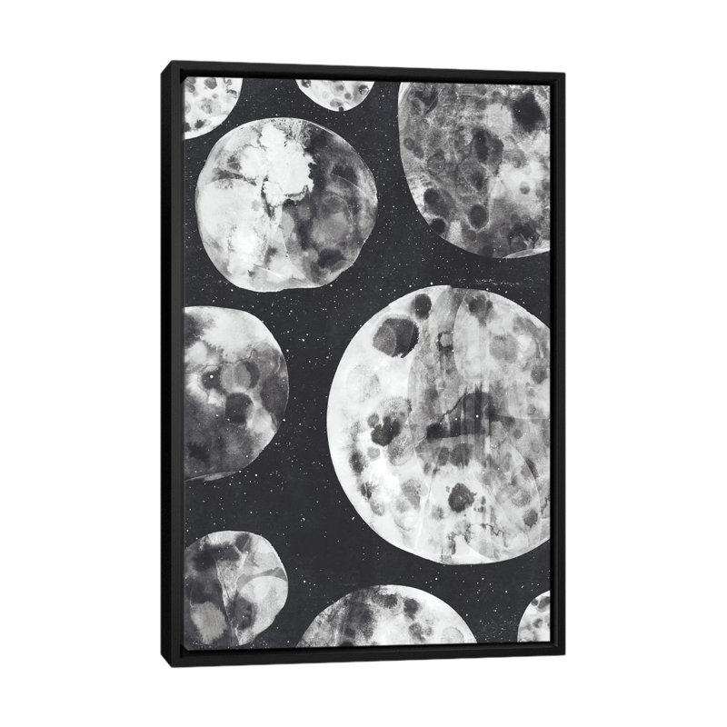 « moons », impression sur toile tendue, H 26 po x l 18 po x P 1,5 po, Toile avec cadre noir, Pas de tapis