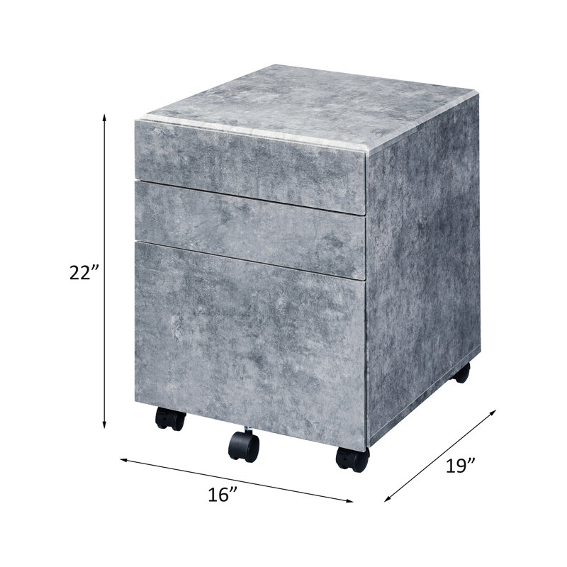 Classeur en faux béton, 3 roulettes, 5 roulettes, cadre en bois pour le rangement de bureau à domicile couleur argent
