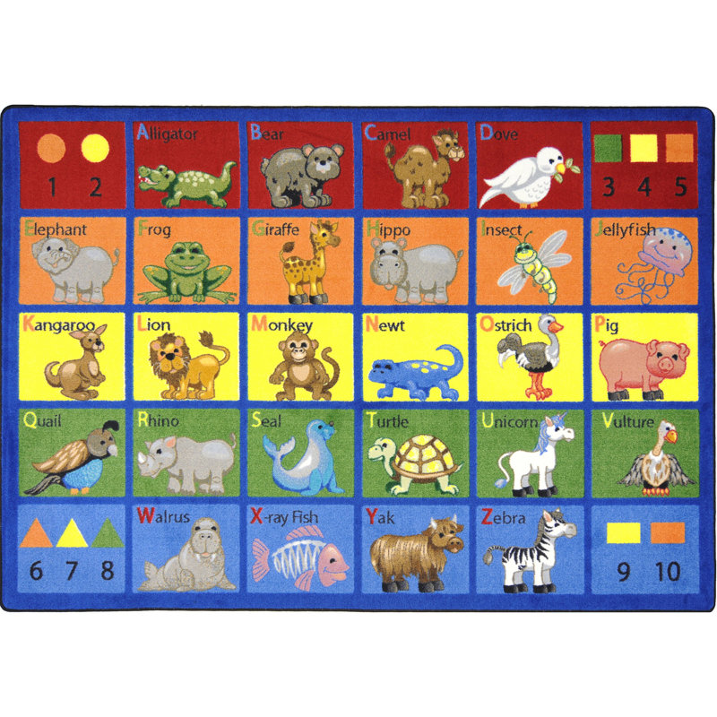 Educational Animal Phonics Area Rug, Rectangle 7'8" x 10'9"