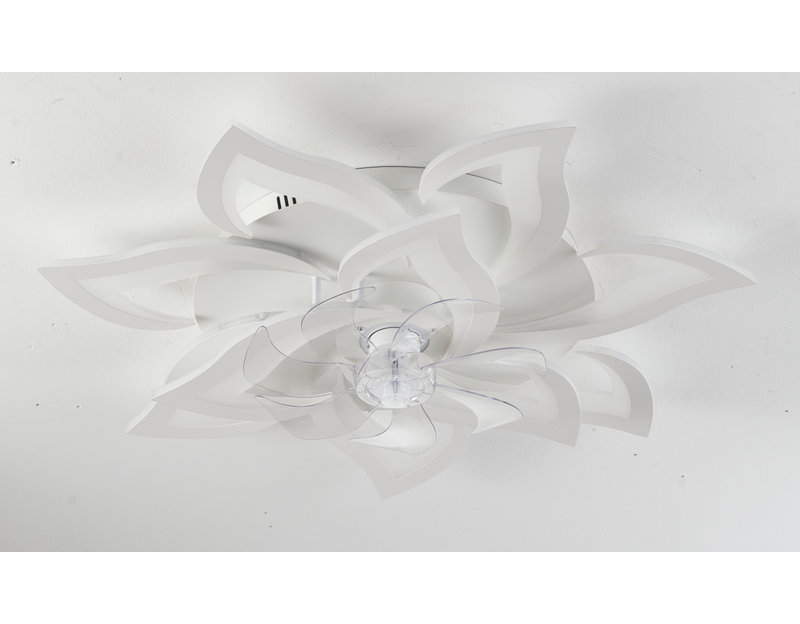 Modern Black Led Ceiling Fan With Lights, 35" Low Profile Flush Mount, Flower Design, Dimmable 3 Color Temperatures, 6-speed Quiet Motor, Remote & App Control For Bedroom Living Room Kitchen