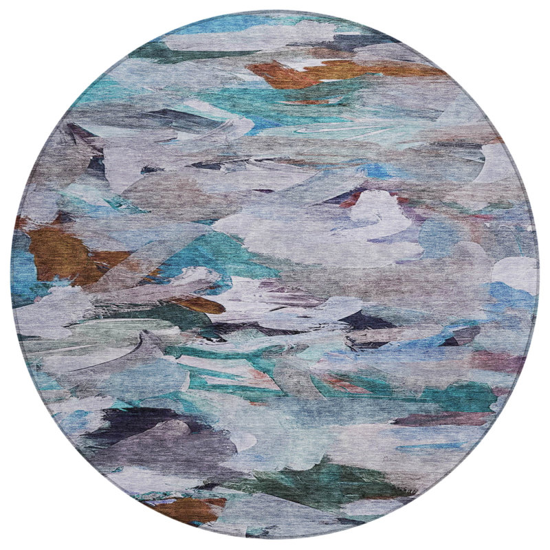 Loomari Blue Washable Indoor-Outdoor Rug - , 2'6" x 3'10"