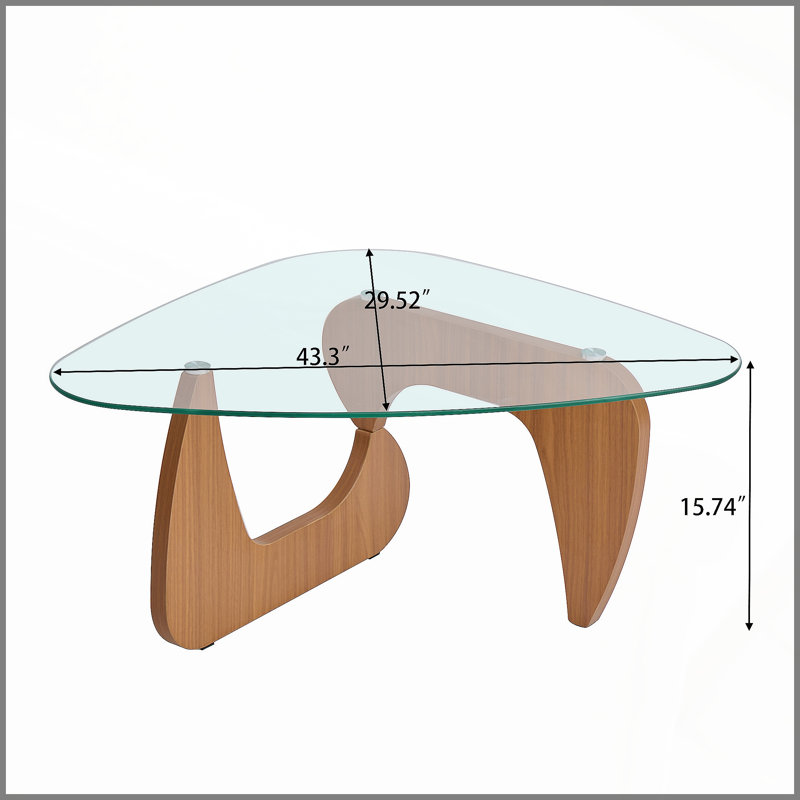 Table basse de style campagnard Mid-Century, 15.74" H x 43.3" W x 29.52" D, Clear / Brown