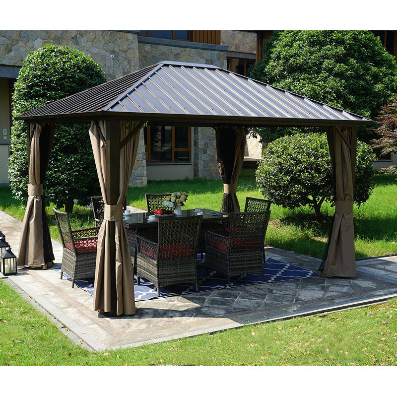 Kozyard Gray Double Roof Hardtop Gazebo with Curtain and Mosquito Netting, 12 (ft) x 10 (ft)