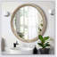 Miroir mural rond rond avec cadre perlé en bois vieilli, parfait pour l'entrée et le salon-1690684441