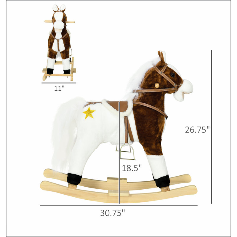 Cheval à bascule QABA, grand cheval, cheval à bascule en peluche avec son réaliste, selle, jouet pour garçon de 3 à 8 ans