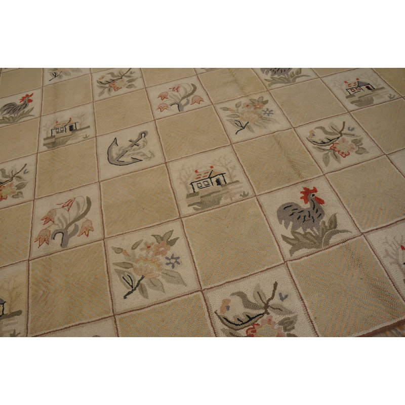 Grand tapis crocheté antique en laine ivoire