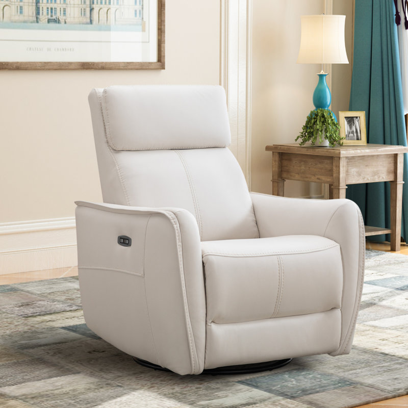 Fauteuil inclinable électrique pivotant et berçant de 32,3 po de largeur avec port USB, Ivoire ivoire