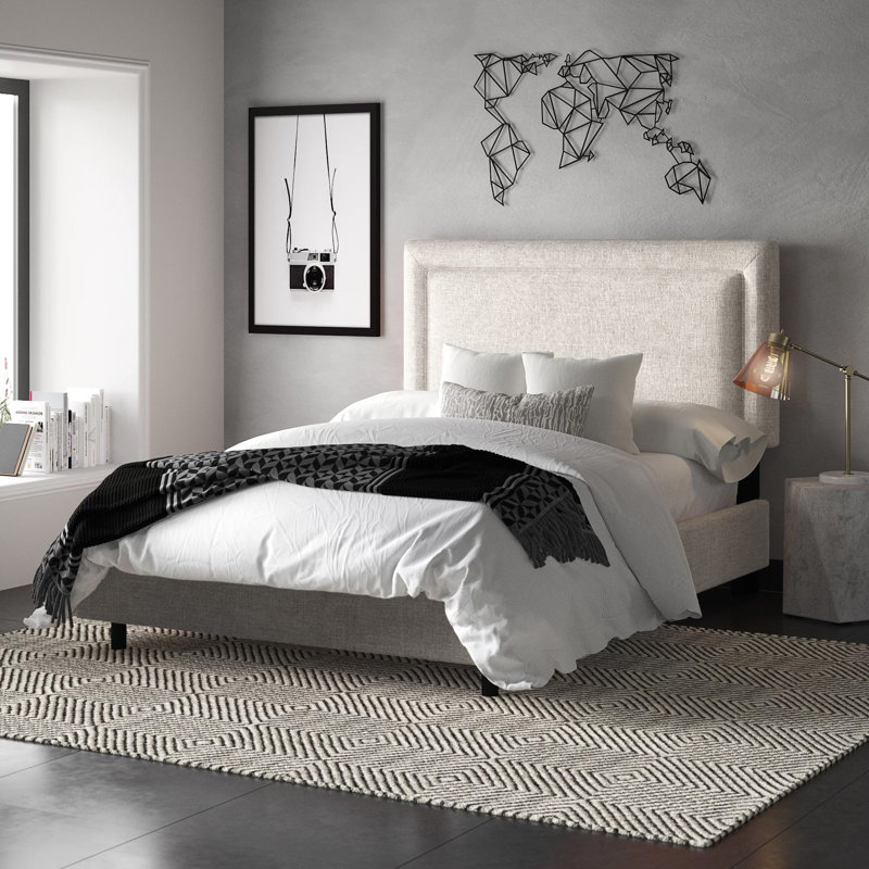 Upholstered Standard Bed, Queen, Classic Grey Linen