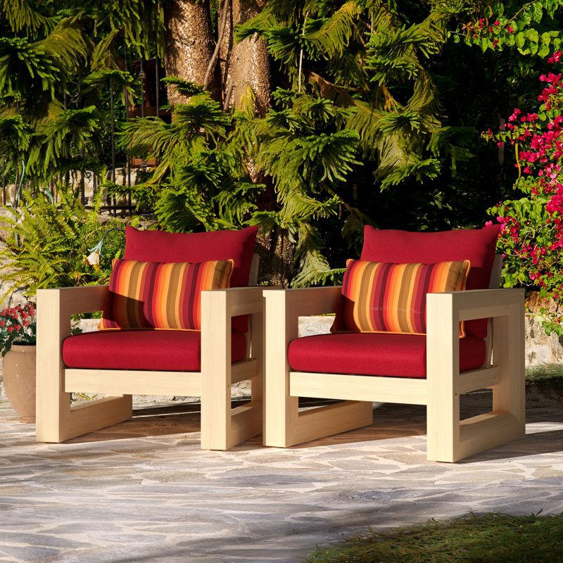 Sehrish Patio Chair With Sunbrella Cushion Covers, Canvas Jockey Red Sunbrella® Canvas