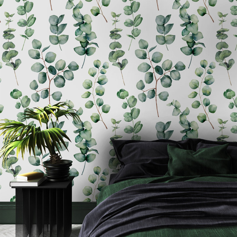 Papier peint amovible aquarelle feuille d'eucalyptus, L 9 po x l 15 po