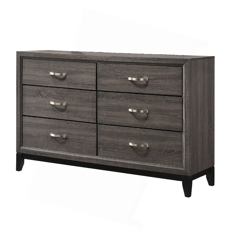 Mobilier de chambre à coucher contemporain en bois avec commode 6 tiroirs 1Pc, Gris