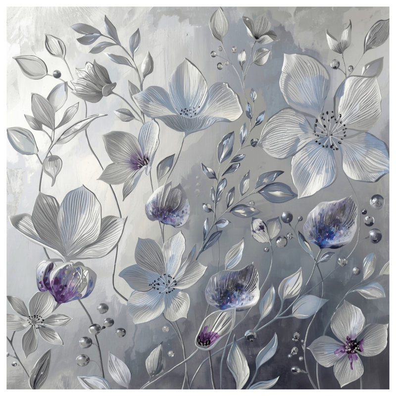 Couvertures fleurs grises et blanches, L 50 po x H 60 po