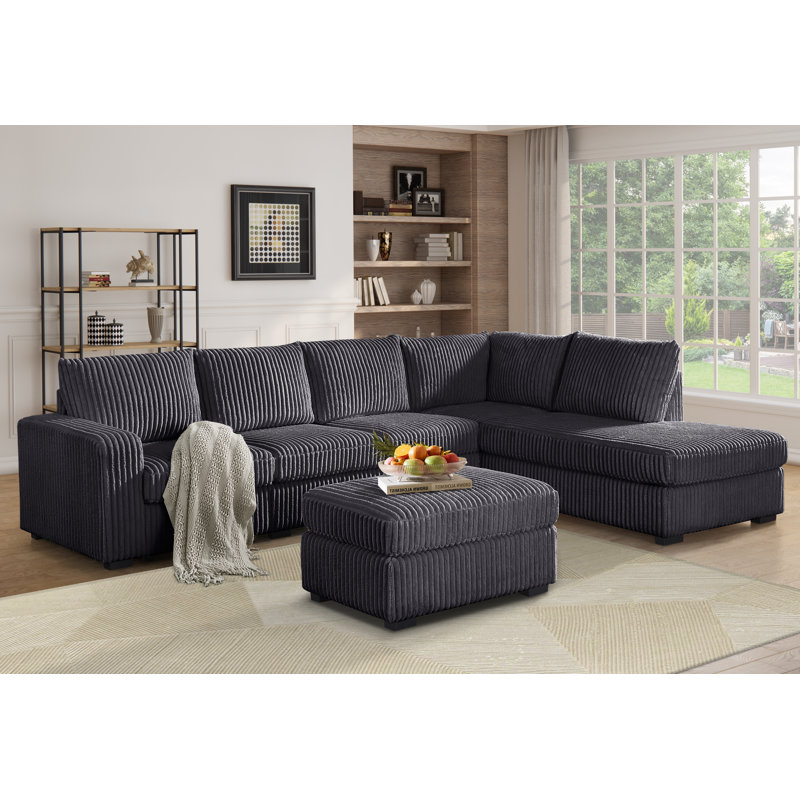116" U Shape Sectional Sofa Cloud Couch With Removable Ottomans