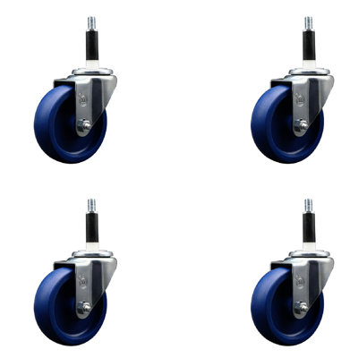 4 Inch SS Solid Poly Wheel Swivel 7/8 Inch Expanding Stem Caster Set SCC