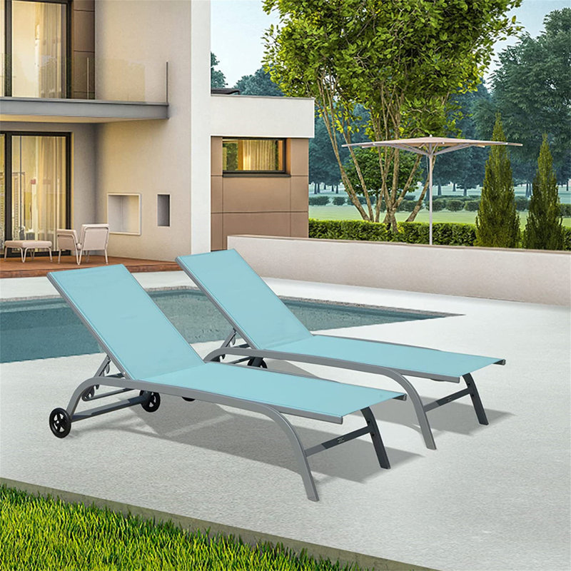 Chaise longue d'extérieur en alliage d'aluminium, Bleu turquoise