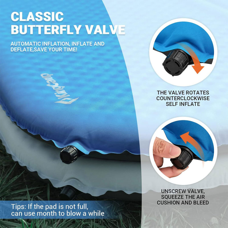 Coussin de camping double gonflable KingCamp pour 2 personnes, bleu / gris anthracite