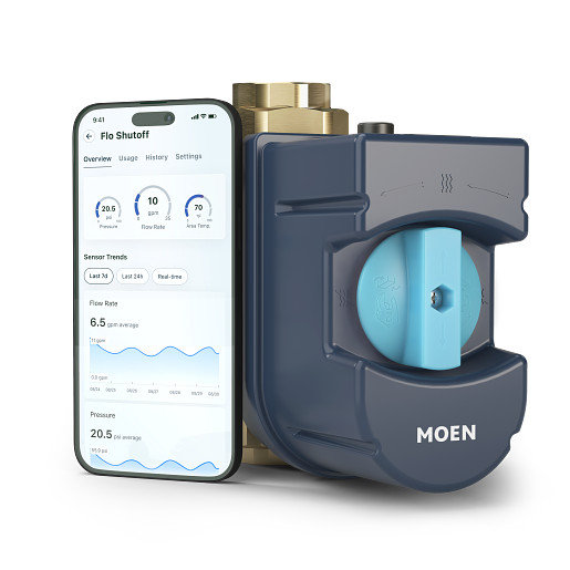 Moen Flo Shutoff, Automatic Water Leak Detector & Shutoff, 3/4", 3/4 Inch Smart Water Shutoff