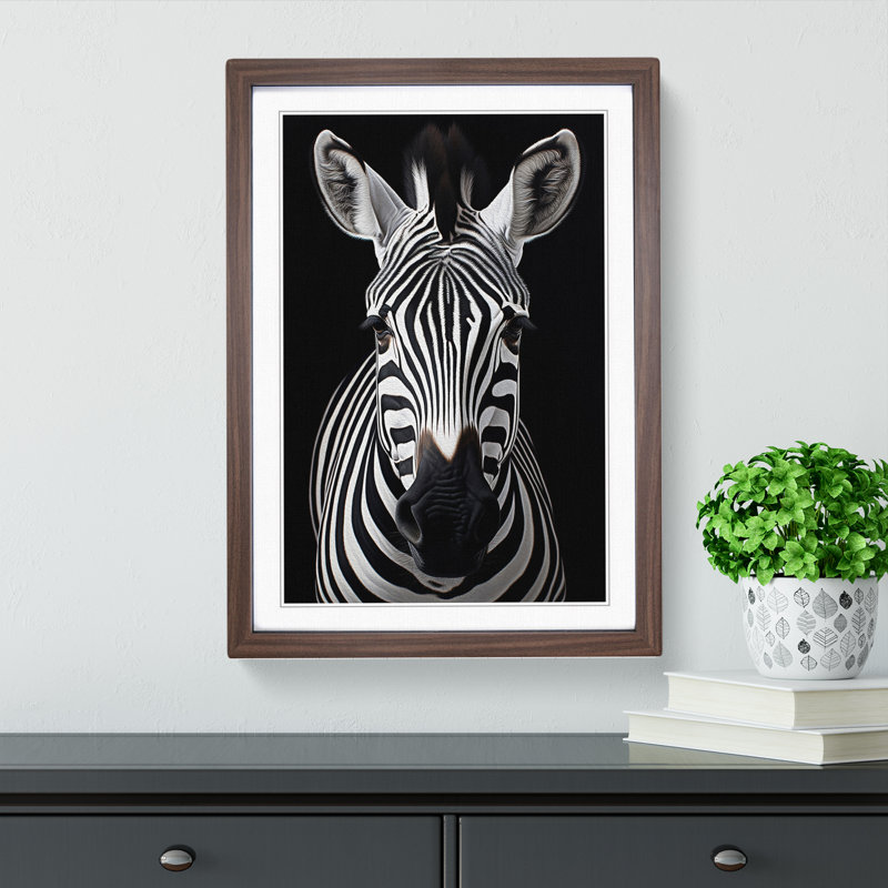 Zebra Contemporary - Single Picture Frame Print on Wood, 34cm H x 25cm W x 2cm D, Walnut