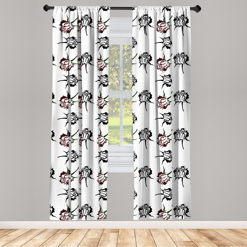 Rideaux 4 panneaux East Urban Home Roses, fleurs romantiques, vert foncé, L 56 po x L 63 po
