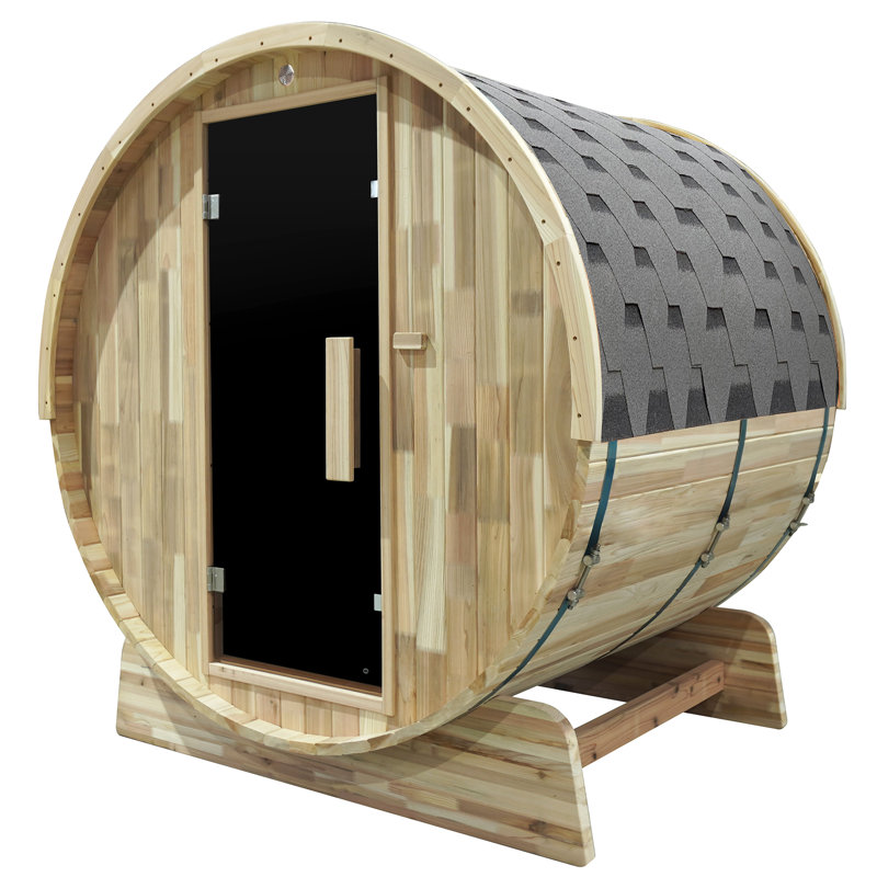 Hongyuan 4-Person  Rustic Cedar Barrel Sauna with Harvia heater