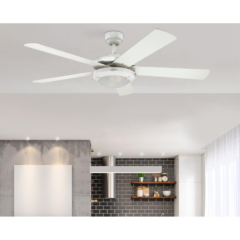 Pointsettia 52'' Ceiling Fan, White/White Washed Pine, White