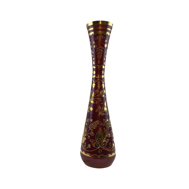 Tioga Handmade Metal Table Vase, Gold/Red