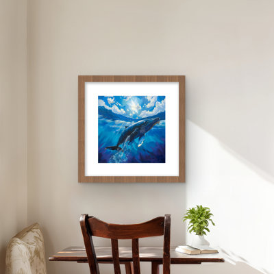 Baleine nageuse - mauve, reproduction encadrée | Décoration intérieure