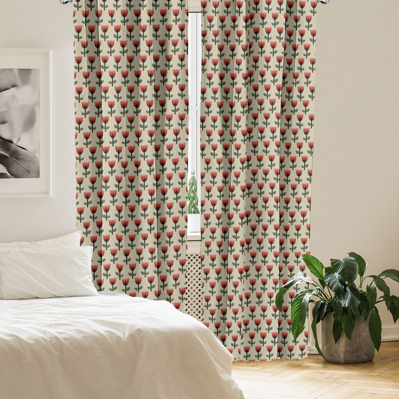 Rideaux à 4 panneaux East Urban Home Floral, Tulipes graphiques, beige multicolore, L 56 po x L 95 po