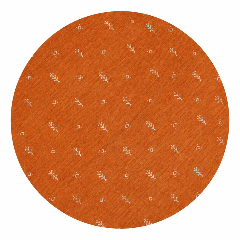 Tapis en laine nouée à la main et à la main Ownby, Orange/Blanc, Rond 8 pi